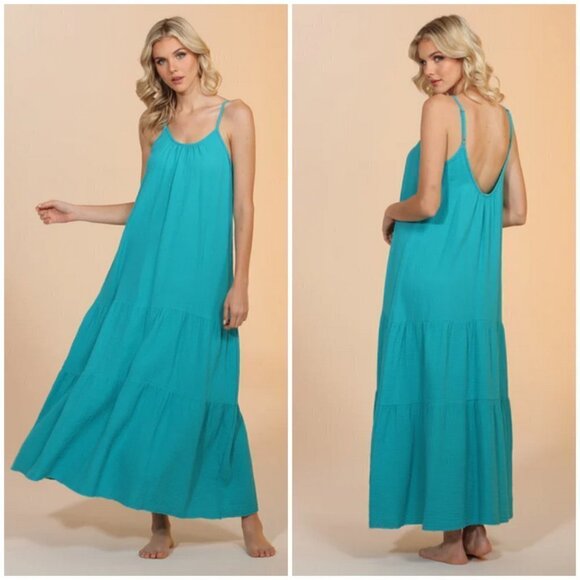 💕FRESH LAUNDRY💕 Gauze Flowy Dress ~ 100% Cotton Veridian Blue Small S NWOT